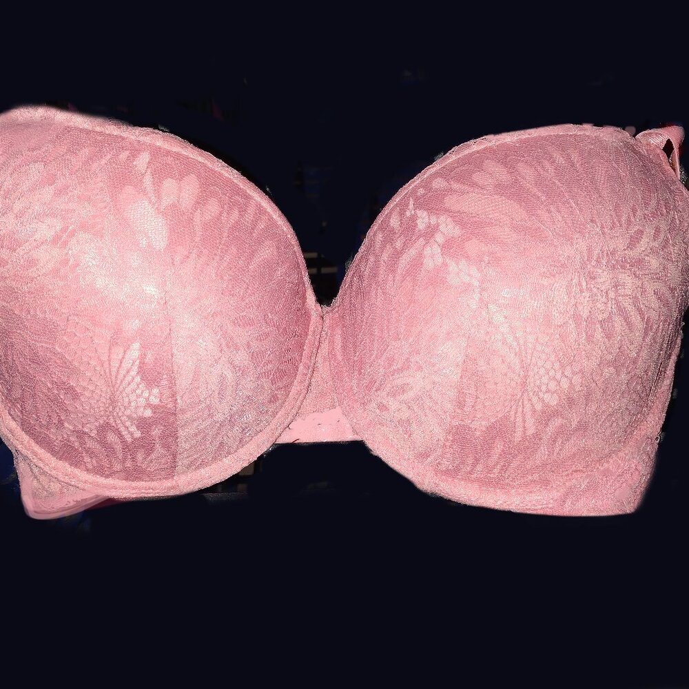 Bebe SPORT ** 34DD Hot Pink Lace Padded Bra, inside lined with leopard fabric